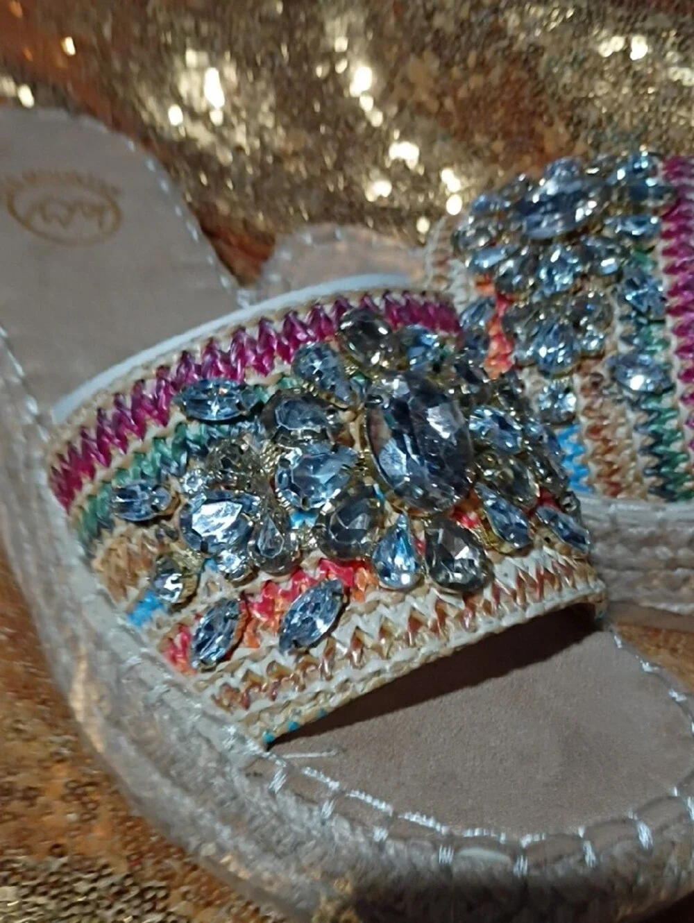 White Mountain Multicolor Jeweled Espadrille Slide Sandals
